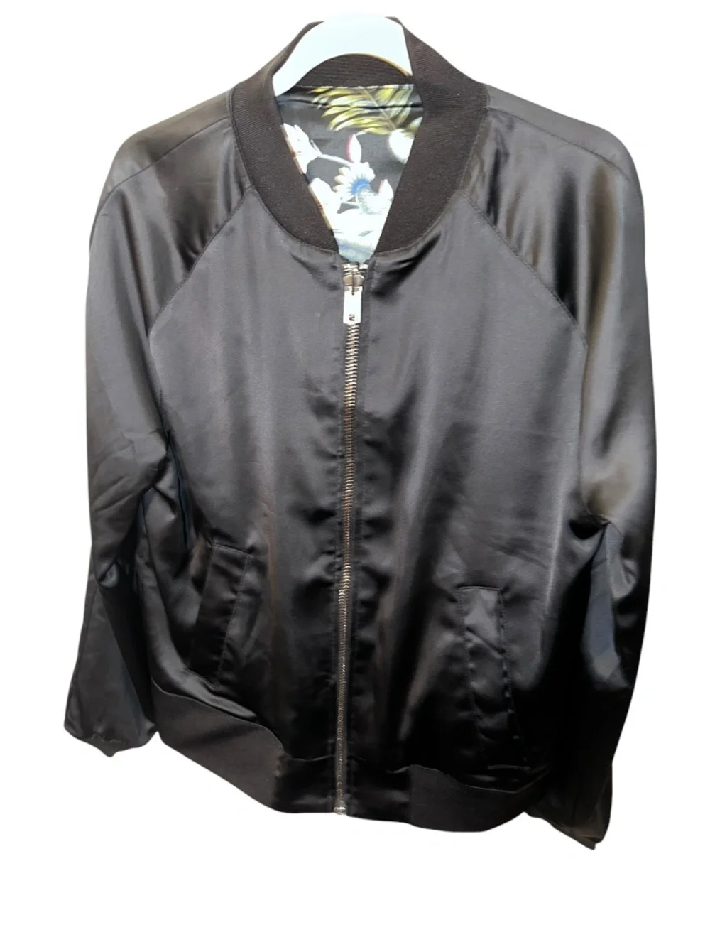 Reversible H&M black rich floral print bomber jacket L